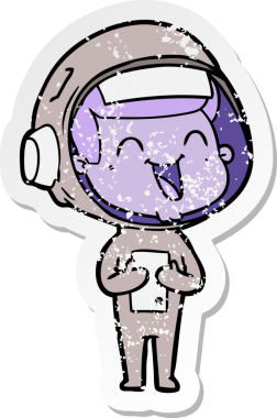 Bir insan tarafından çizilmiş mutlu bir astronotun sıkıntılı çıkartması.