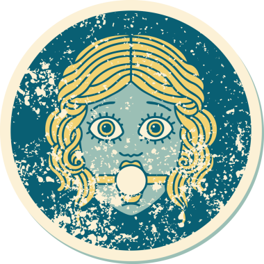 İkonik sıkıntılı dövme stili kadın yüzü bir insan tarafından çizilmiş bir top şakası.