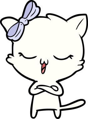 Bir insan tarafından çizilmiş kafasında yay olan çizgi film kedisi.