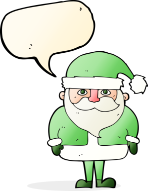 Bir insan tarafından çizilmiş konuşma balonlu Noel Baba çizgi filmi.