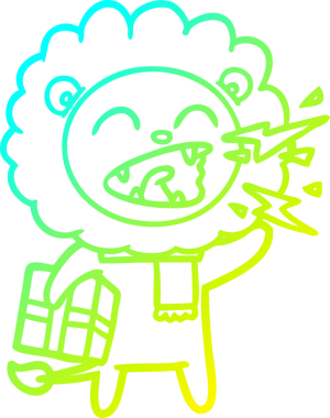 Kükreyen bir aslanın insan eliyle çizilmiş soğuk çizgi çizimi.