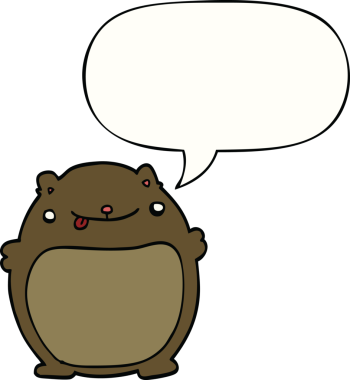 Bir insan tarafından çizilmiş konuşma balonlu şişman ayı çizgi filmi.