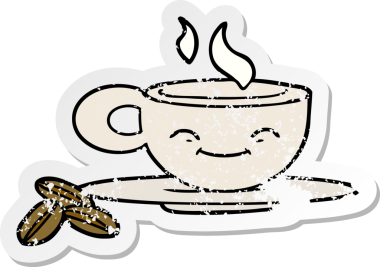 Bir insan tarafından çizilmiş karikatür espresso bardağının sıkıntılı çıkartması.