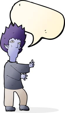 Bir insan tarafından çizilmiş konuşma balonu olan bir vampir adam.