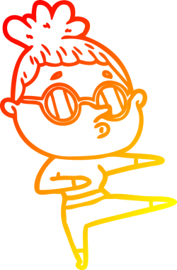 Bir insan tarafından çizilmiş gözlük takan çizgi film kadını çizimi.