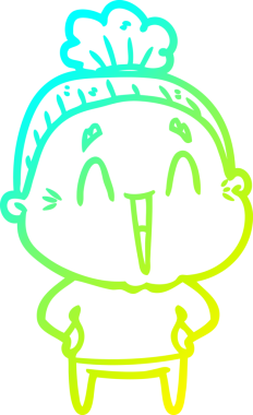 Bir insan tarafından çizilmiş, mutlu, yaşlı bir kadının çizdiği soğuk çizgi.