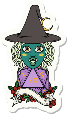 Bir insan tarafından çizilmiş 20 zarlı yarım ork büyücüsünün çıkartması.