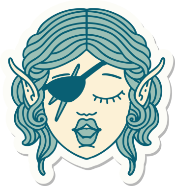 Bir insan tarafından çizilmiş bir elf karakterinin çıkartması.