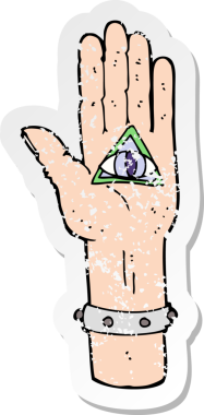 Bir insan tarafından çizilmiş garip bir el sembolünün gerici, sıkıntılı çıkartması.