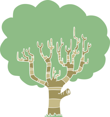 Bir insan tarafından çizilmiş düz renk çizgi film ağacı