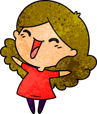 Bir insan tarafından çizilmiş, el yazısıyla çizilmiş tatlı bir kawai kızı karikatürü.