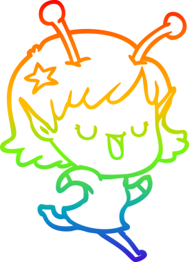 gökkuşağı gradyan çizimi mutlu bir uzaylı kız çizgi filmi bir insan tarafından çizildi