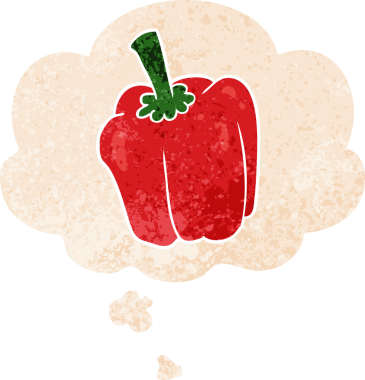 Düşünce baloncuklu karikatür biberi grunge sıkıntılı retro desenli bir insan tarafından çizilmiş