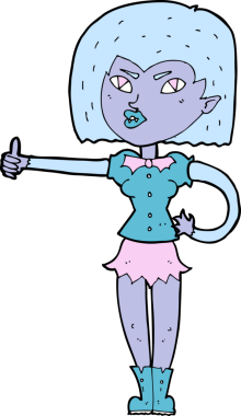 Çizgi filmdeki vampir kız bir insan tarafından çizilmiş.