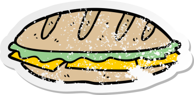 Bir insanın çizdiği peynirli sandviçin sıkıntılı çıkartması.