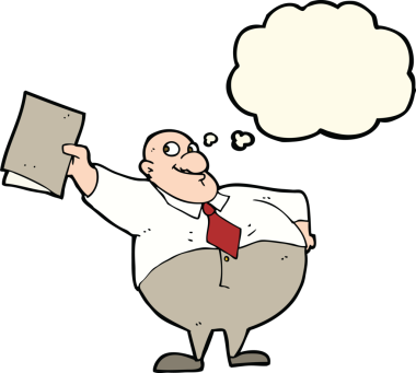 Bir insan tarafından çizilmiş düşünce balonlu mutlu patron çizgi filmi.