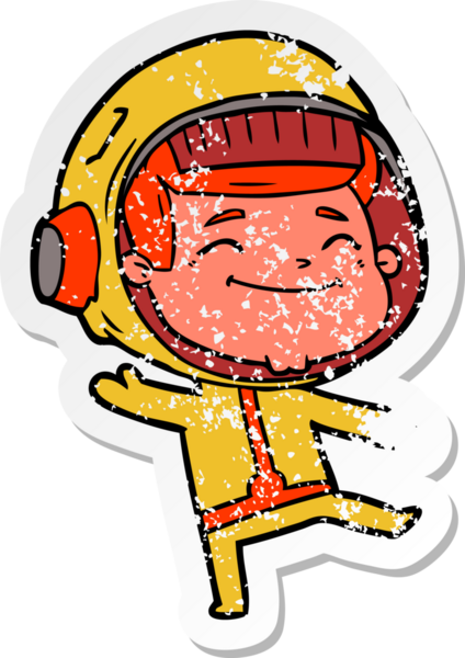 Bir insan tarafından çizilmiş mutlu bir astronotun sıkıntılı çıkartması.