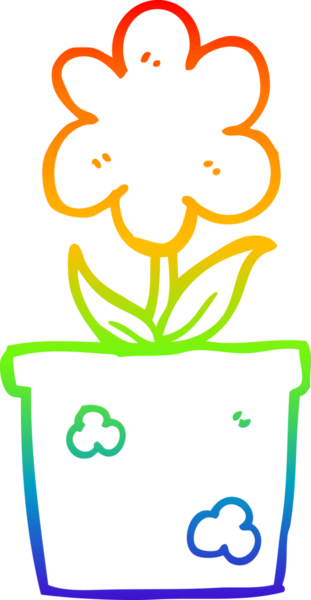 Gökkuşağı gradyan çizgisi. Bir insan tarafından çizilmiş şirin bir karikatür çiçeği.