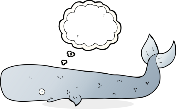 Bir insan tarafından çizilmiş düşünce baloncuklu çizgi film balinası