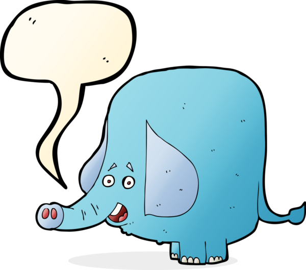 Bir insan tarafından çizilmiş konuşma balonlu komik bir fil.