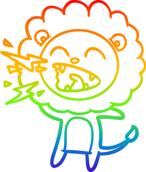 Gökkuşağı gradyan çizgi çizimi Bir insan tarafından çizilmiş kükreyen bir aslan