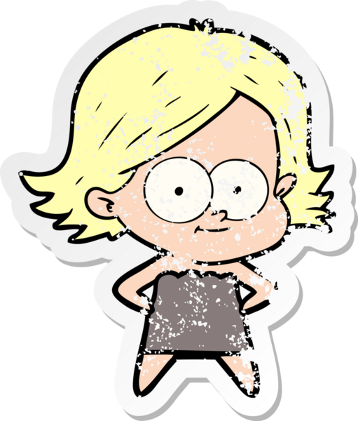 Bir insan tarafından çizilmiş mutlu bir çizgi film kızının sıkıntılı çıkartması.