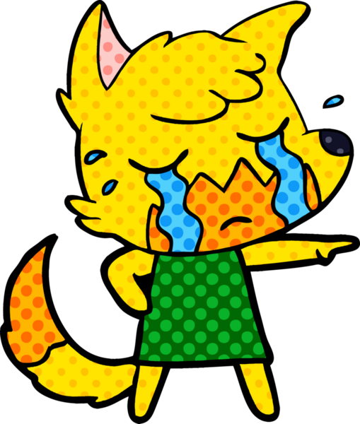 Bir insan tarafından çizilmiş üzgün küçük tilki çizgi film karakteri.