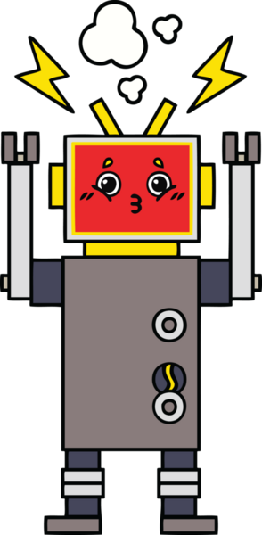 Bir insan tarafından çizilen robot arızasının sevimli karikatürü.