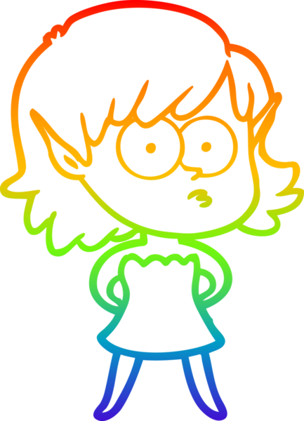 Gökkuşağı gradyan çizgi çizimi bir insan tarafından çizilmiş bir elf kızı