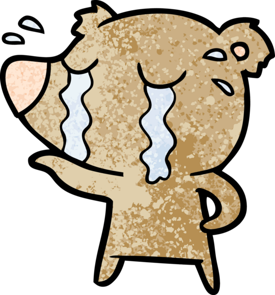 Bir insan tarafından çizilmiş ağlayan ayı karikatürü.