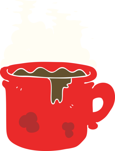 Bir insan tarafından çizilmiş eski kahve fincanının düz renk çizimi