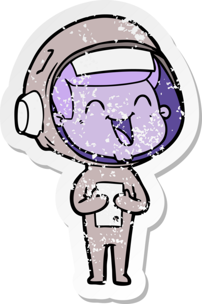 Bir insan tarafından çizilmiş mutlu bir astronotun sıkıntılı çıkartması.