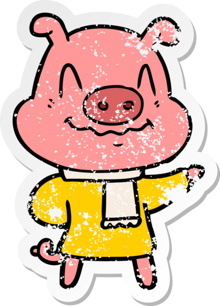 Bir insan tarafından çizilmiş eşarp giyen sinirli bir domuzun sıkıntılı çıkartması.