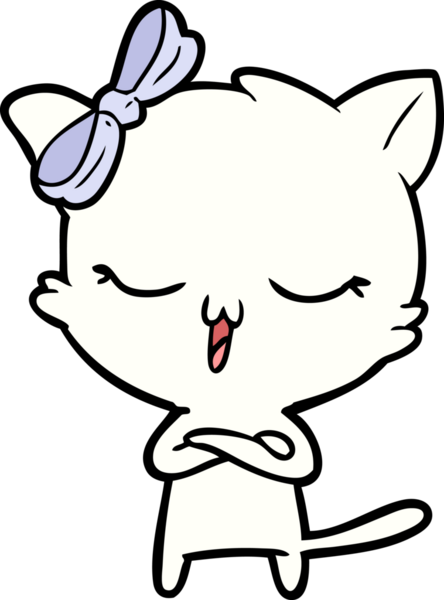 Bir insan tarafından çizilmiş kafasında yay olan çizgi film kedisi.