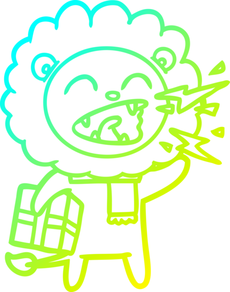 Kükreyen bir aslanın insan eliyle çizilmiş soğuk çizgi çizimi.