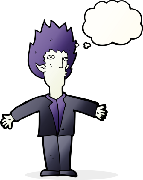 Bir insan tarafından çizilmiş düşünce baloncuğu olan bir vampir.