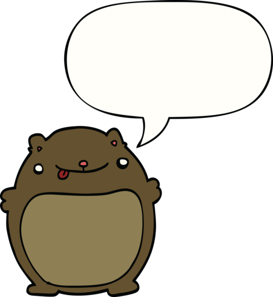 Bir insan tarafından çizilmiş konuşma balonlu şişman ayı çizgi filmi.