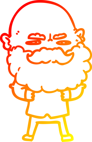 Bir insan tarafından çizilmiş sakallı bir çizgi film karakteri.