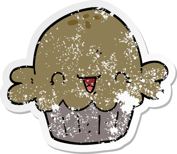 Bir insan tarafından çizilmiş şirin bir karikatür pastasının sıkıntılı çıkartması.