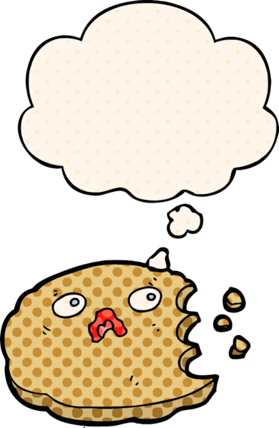 Çizgi roman tarzında bir insan tarafından çizilmiş düşünce balonlu çizgi film kurabiyesi.