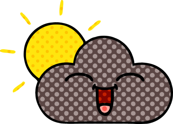 Bir insan tarafından çizilmiş fırtına bulutu ve güneşin çizgi romanı.