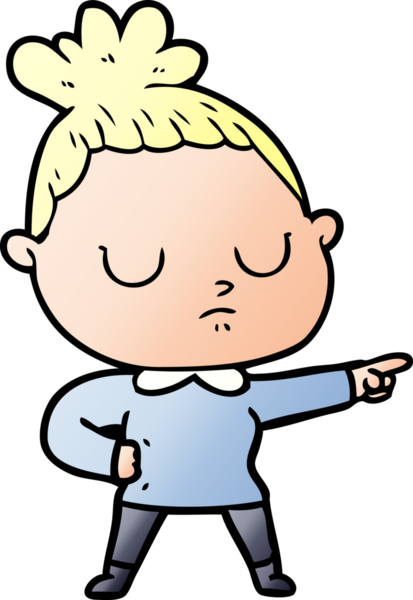 Bir insan tarafından çizilmiş sakin bir kadın çizgi filmi.