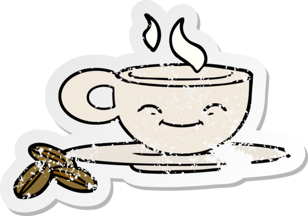 Bir insan tarafından çizilmiş karikatür espresso bardağının sıkıntılı çıkartması.