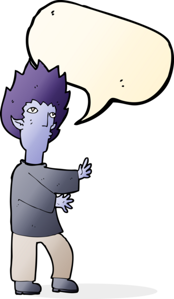 Bir insan tarafından çizilmiş konuşma balonu olan bir vampir adam.