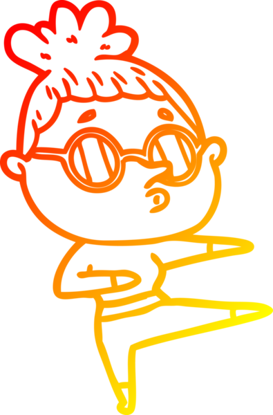 Bir insan tarafından çizilmiş gözlük takan çizgi film kadını çizimi.