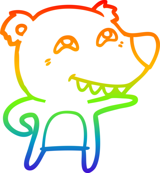 Bir insan tarafından çizilmiş dişleri gösteren çizgi film ayısının çizimi.