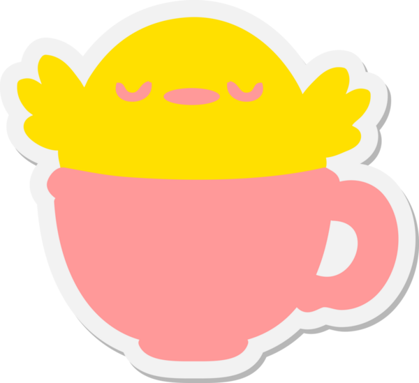 Bir insan tarafından çizilmiş bir fincan etiketinin içinde oturan sevimli yavru kuş.