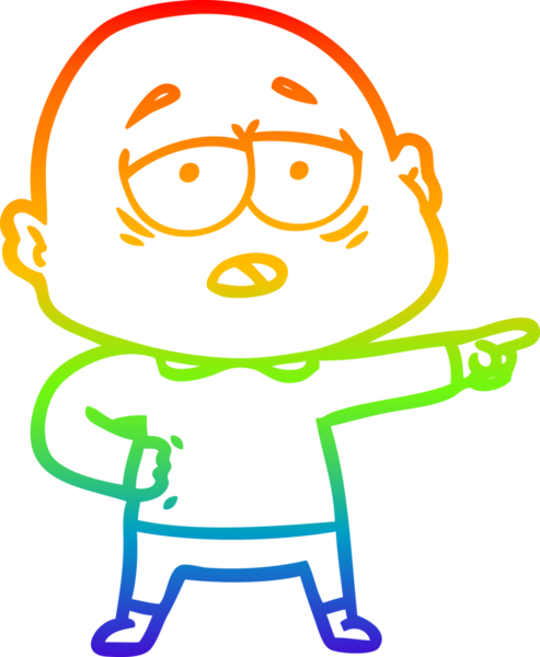 Gökkuşağı gradyan çizgi çizimi bir insan tarafından çizilmiş yorgun kel bir adam