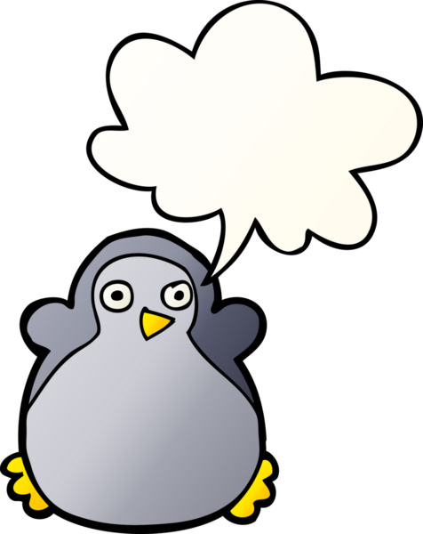 bir insan tarafından çizilmiş düzgün eğimli konuşma baloncuğu olan penguen çizgi filmi