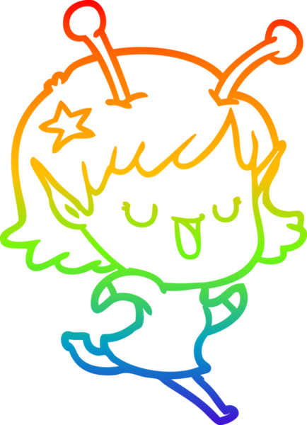 gökkuşağı gradyan çizimi mutlu bir uzaylı kız çizgi filmi bir insan tarafından çizildi